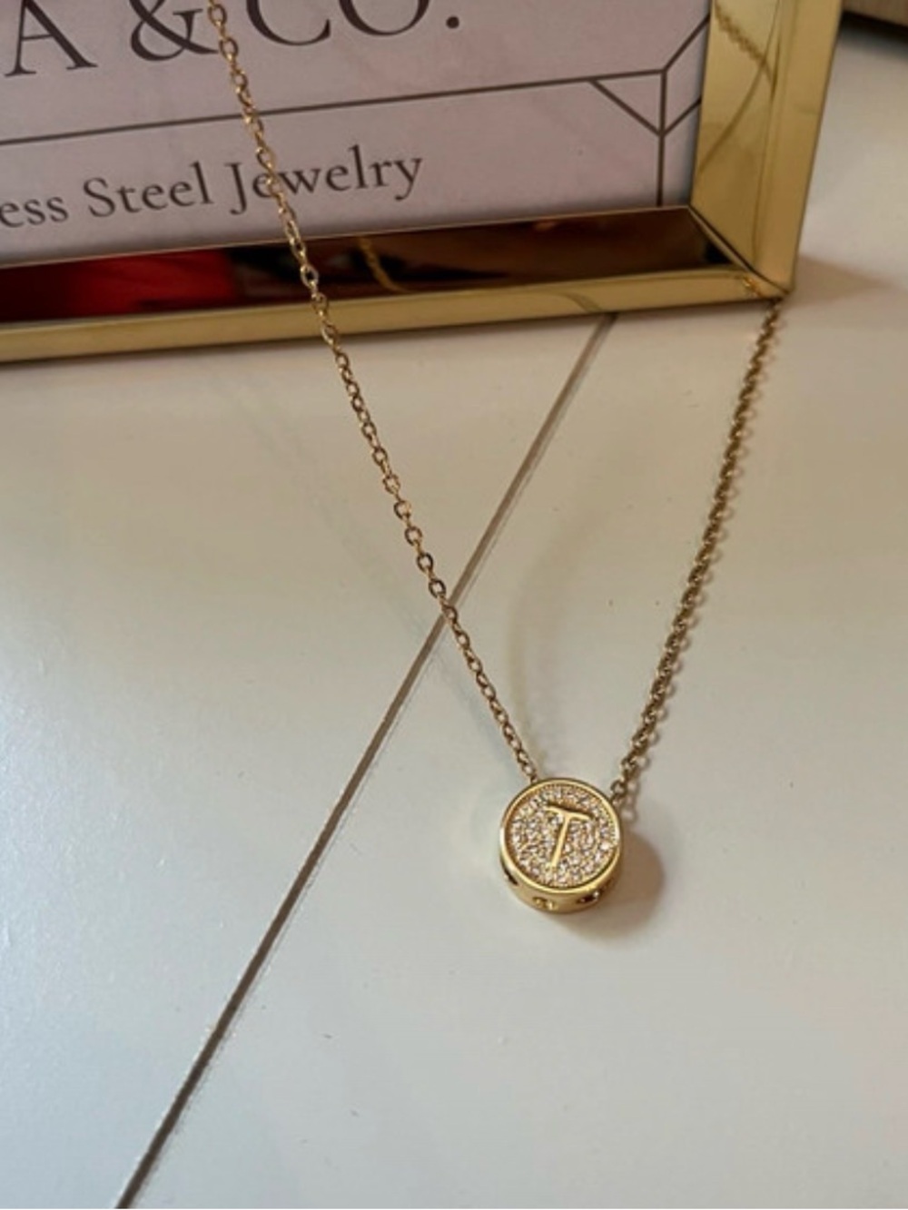 Gold Stainless Steel Initial 'T' Delicate & Simple Pendant Necklace